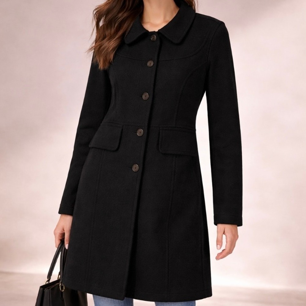 Transit Par-Such Black Cotton Blend Button Front Trench Coat‎ Womens US 4